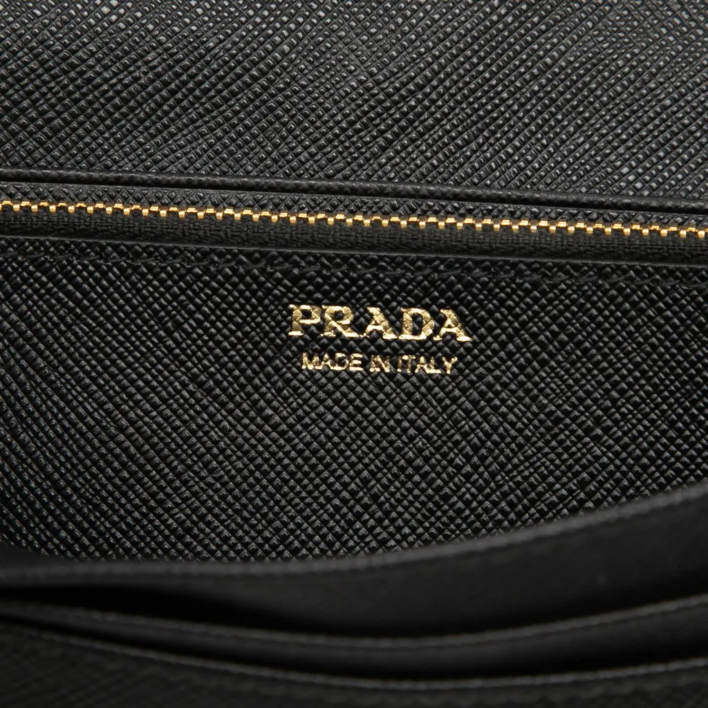 Prada Saffiano Bifold Long Wallet Black Leather Very good - Box View