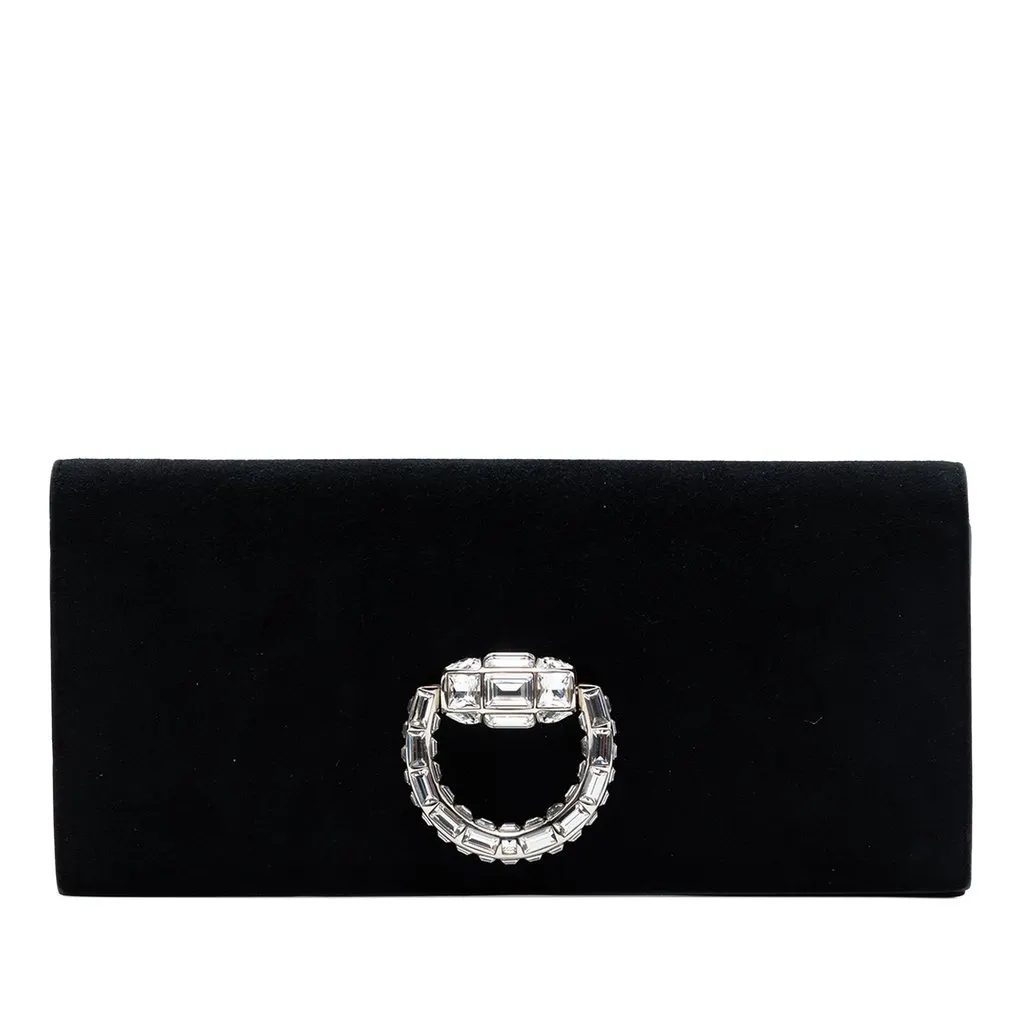Gucci Suede Broadway Crystal Clutch Black Leather Very good - Front View