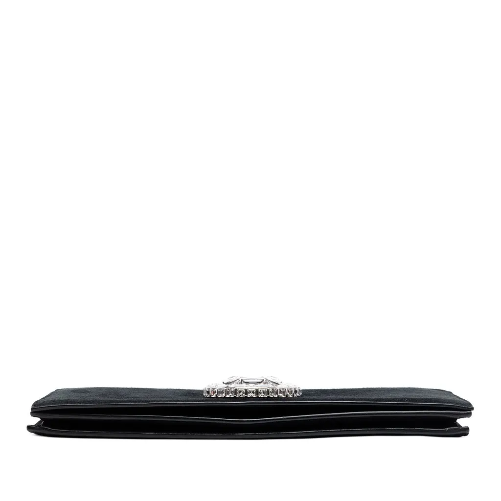 Gucci Suede Broadway Crystal Clutch Black Leather Very good - Inside View