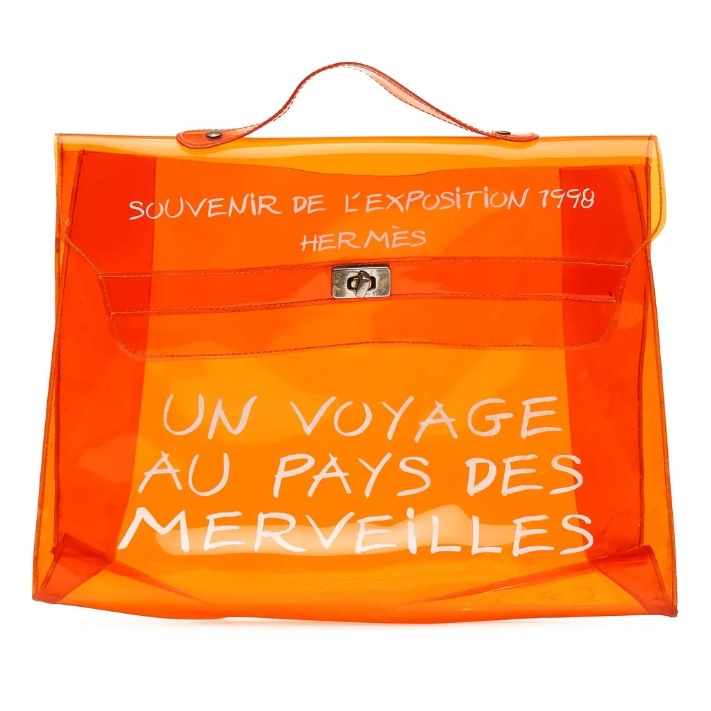 Hermès Vinyl Souvenir De L Exposition Kelly Handbag Orange Plastic Good - Front View