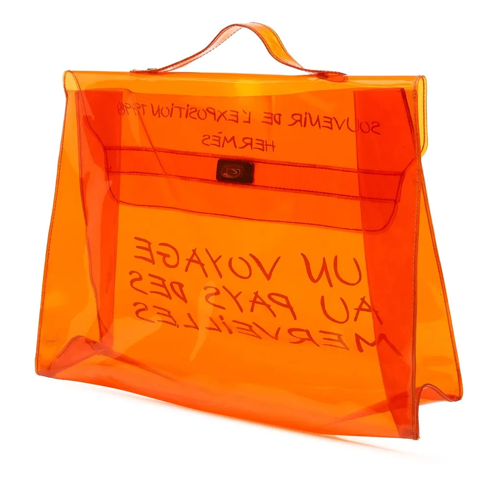 Hermès Vinyl Souvenir De L Exposition Kelly Handbag Orange Plastic Good - Back View