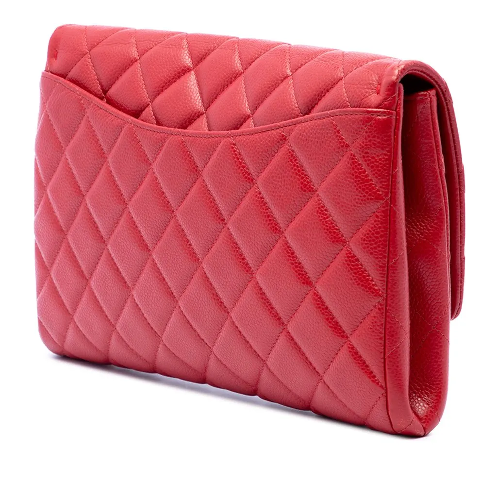 Chanel CC Quilted Caviar Flap Clutch on Chain Red Leather Very good - Back View