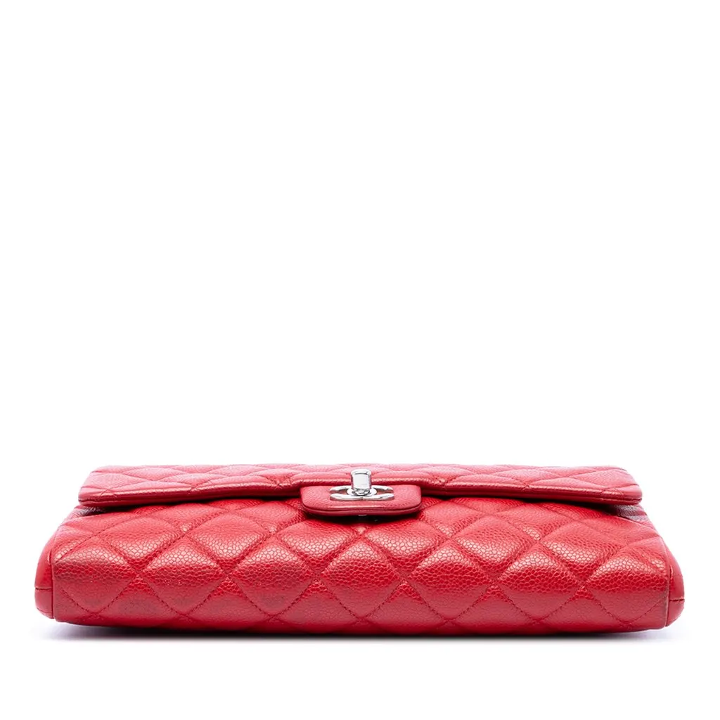 Chanel CC Quilted Caviar Flap Clutch on Chain Red Leather Very good - Inside View