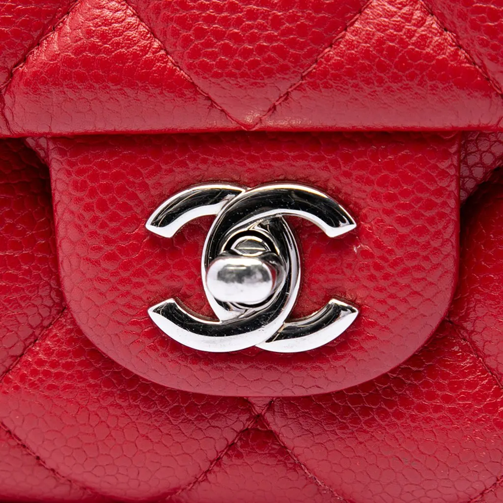 Chanel CC Quilted Caviar Flap Clutch on Chain Red Leather Very good - Box View