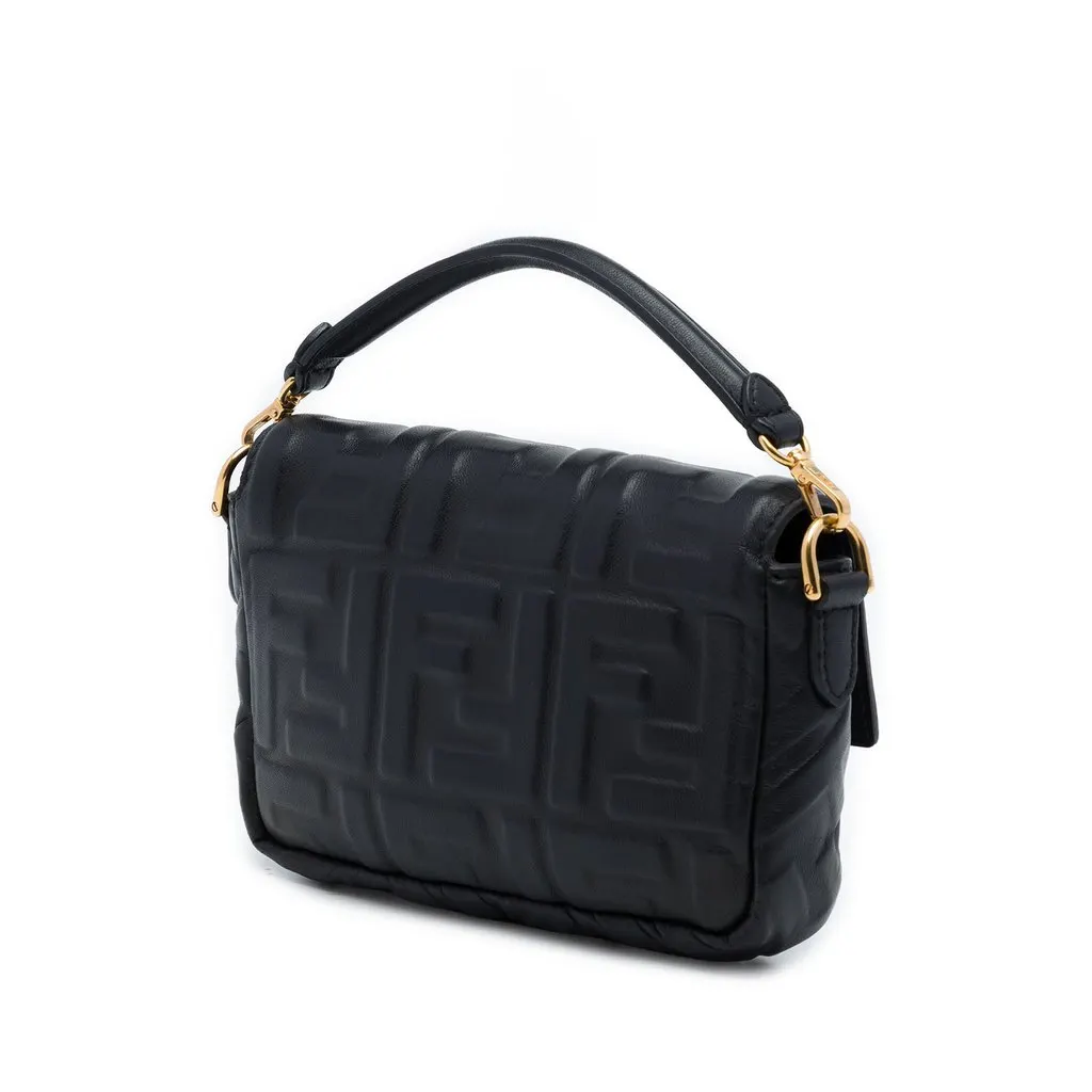 Fendi Mini Zucca Embossed Leather Baguette Satchel Black Leather Very good - Back View