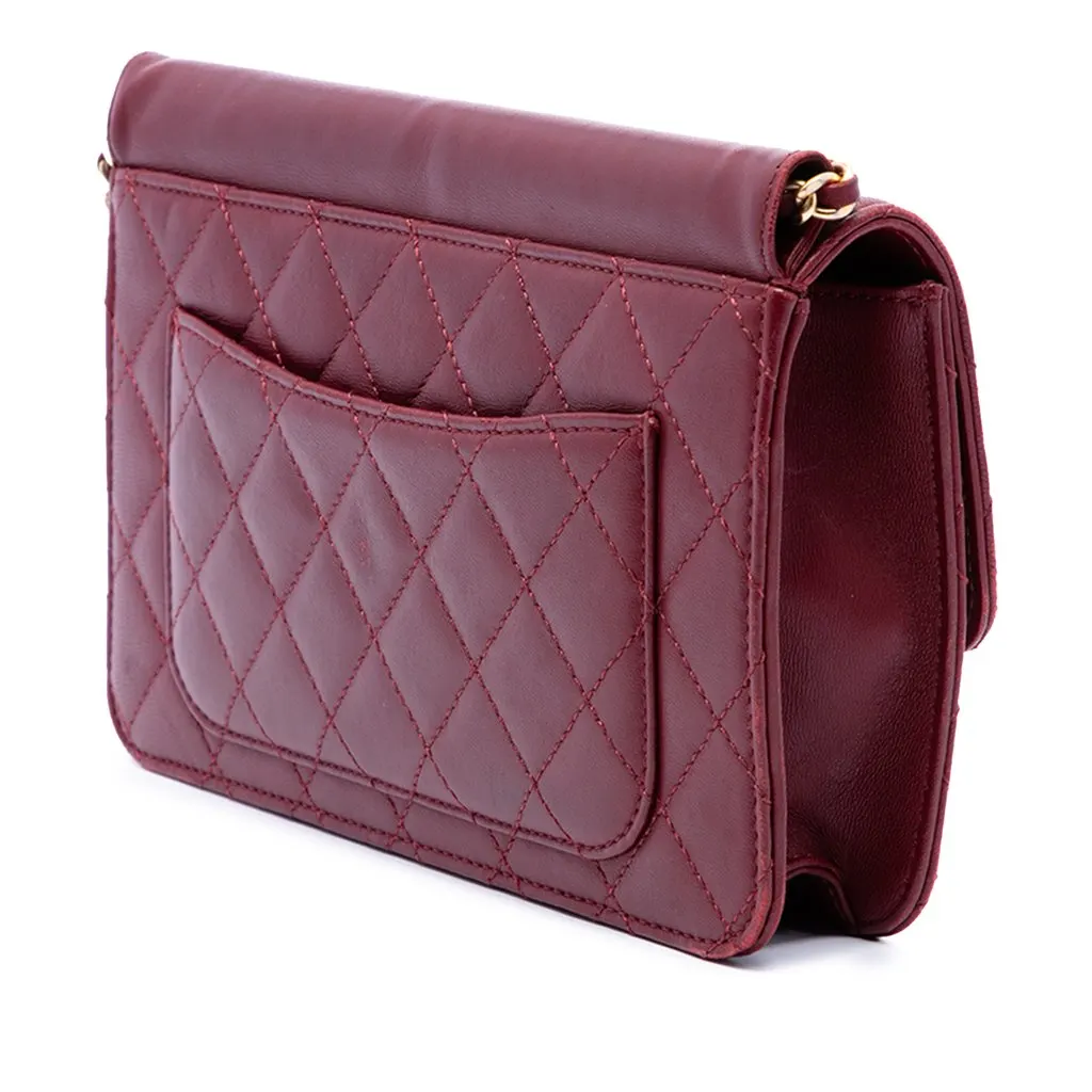 Chanel Medium Quilted Lambskin Crossing Times Flap Red Leather Very good - Back View