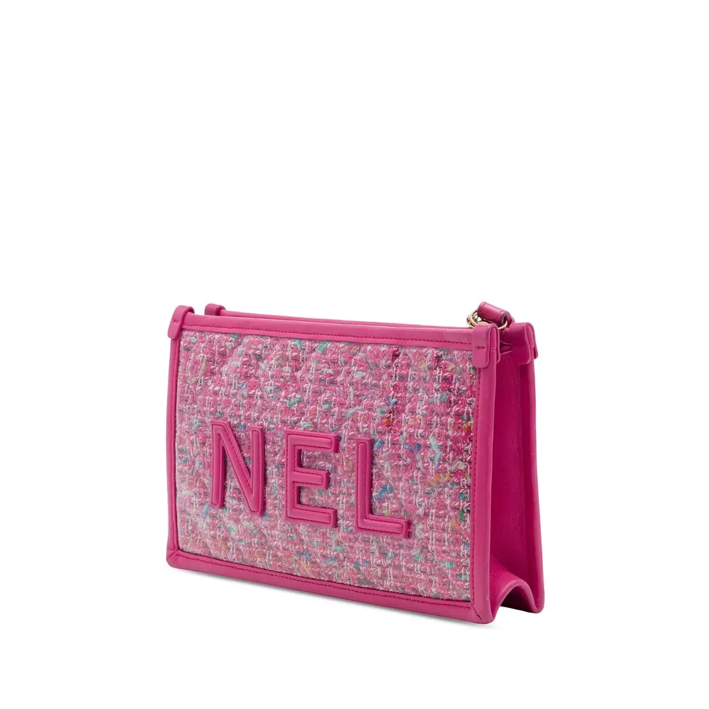 Chanel Quilted Tweed PVC Logo Wristlet Clutch Pink Very good - Back View