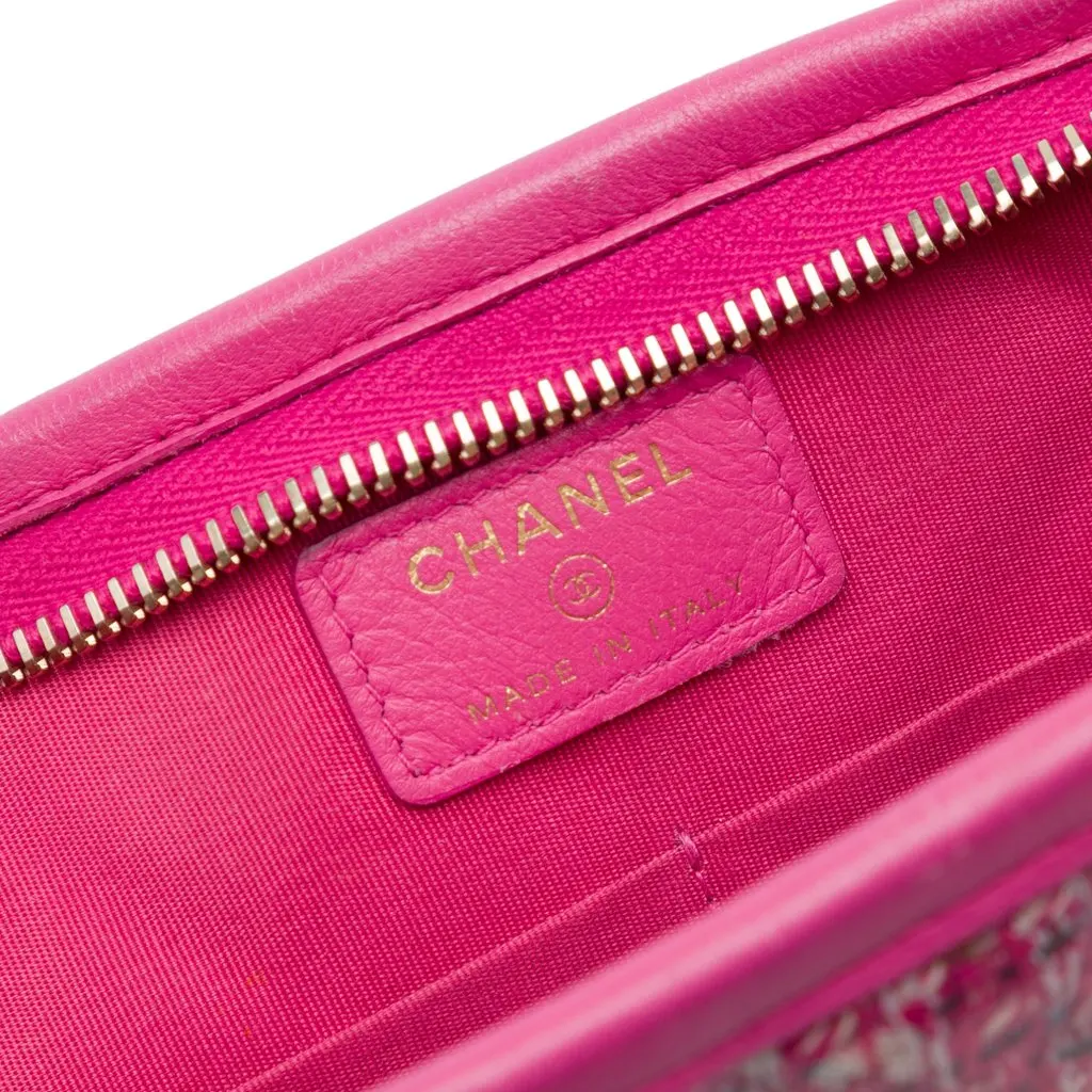 Chanel Quilted Tweed PVC Logo Wristlet Clutch Pink Very good - Box View