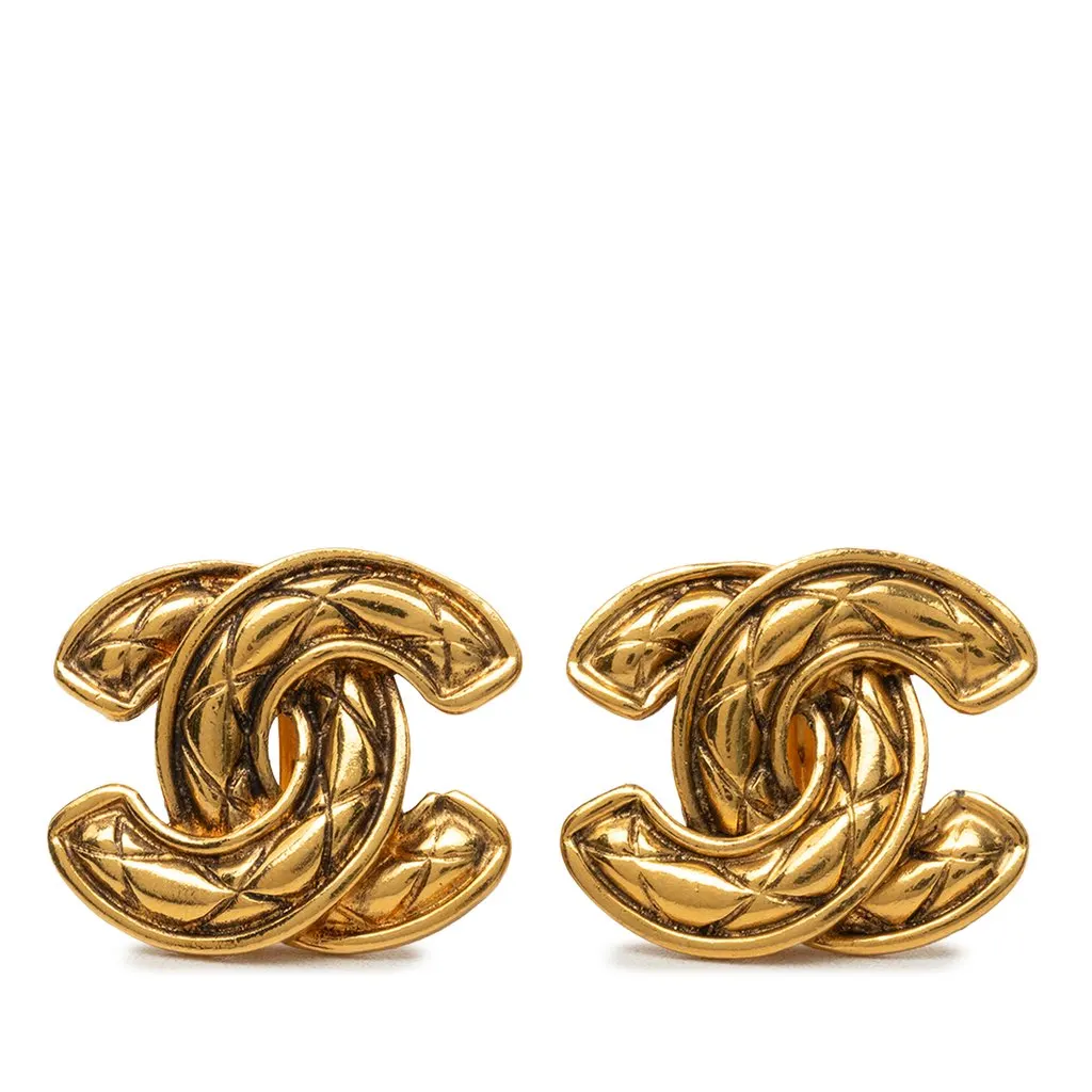 Chanel CC Gold Plated Quilted Clip On Earrings Gold Metal Very good - Front View