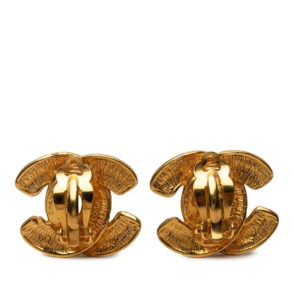 Chanel CC Gold Plated Quilted Clip On Earrings Gold Metal Very good - Back View