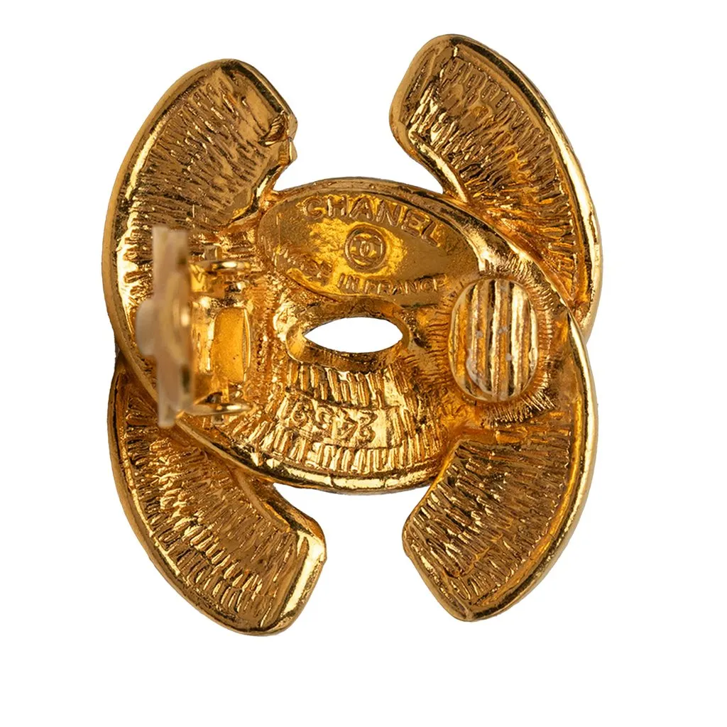 Chanel CC Gold Plated Quilted Clip On Earrings Gold Metal Very good - Inside View
