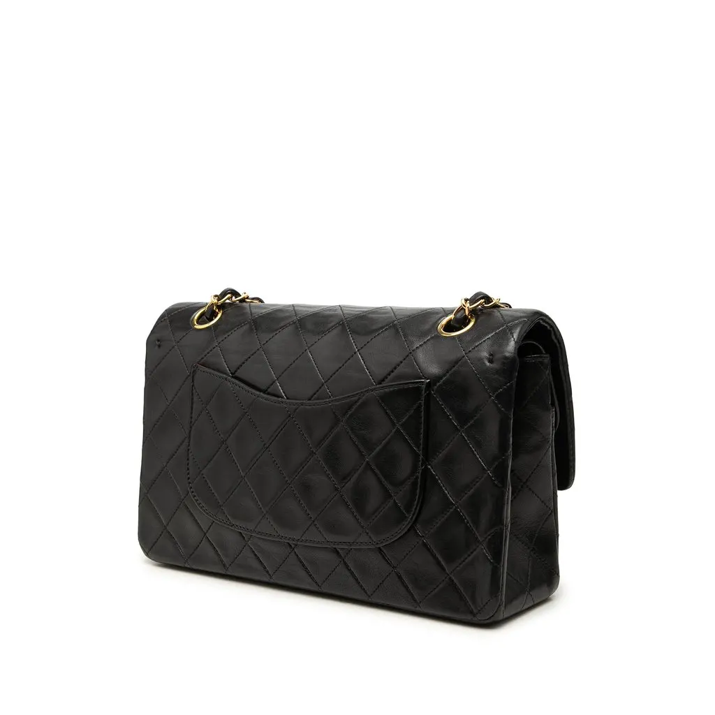 Chanel Medium Classic Lambskin Double Flap Black Leather Good - Back View