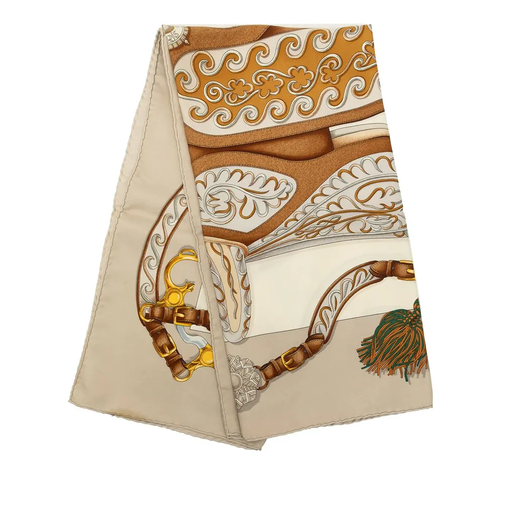 Hermès Festival des Amazones Silk Scarf 90 Beige Silk Good - Front View
