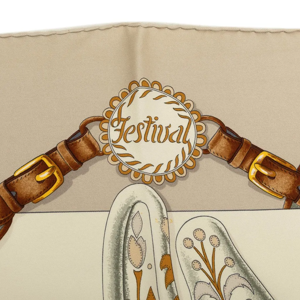 Hermès Festival des Amazones Silk Scarf 90 Beige Silk Good - Inside View