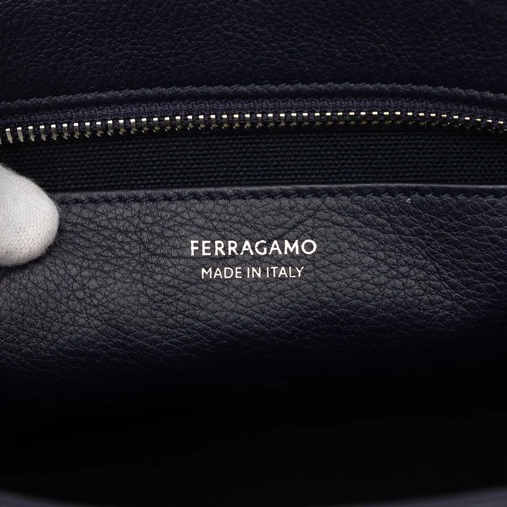 Salvatore Ferragamo Leather Soft Pouch Blue Leather Very good - Box View