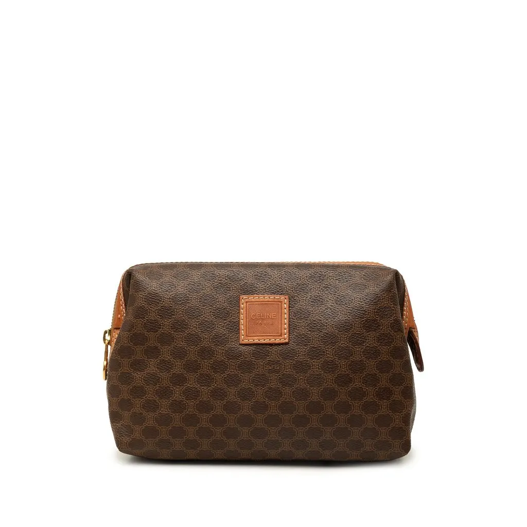 Celine Macadam Coated Canvas Clutch Brown Canvas Good - Front View