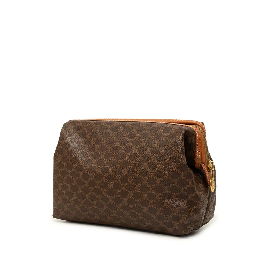 Celine Macadam Coated Canvas Clutch Brown Canvas Good - Back View