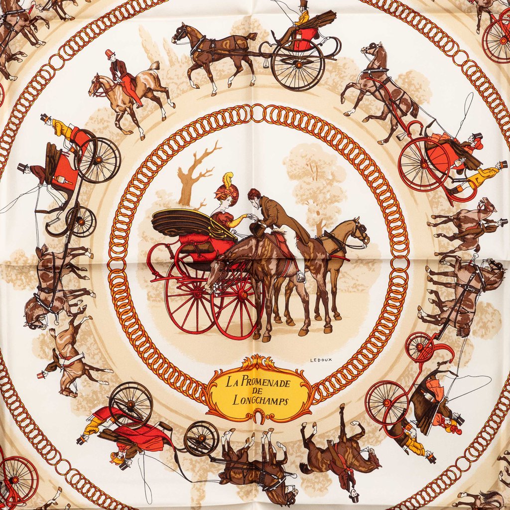Hermès La Promenade De Longchamps Silk Scarf 90 Beige