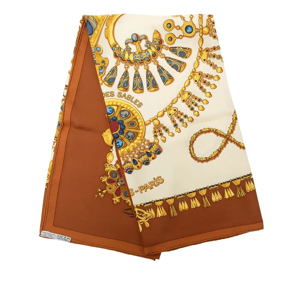 Hermès Parures des Sables Silk Scarf Brown Silk Very good - Front View