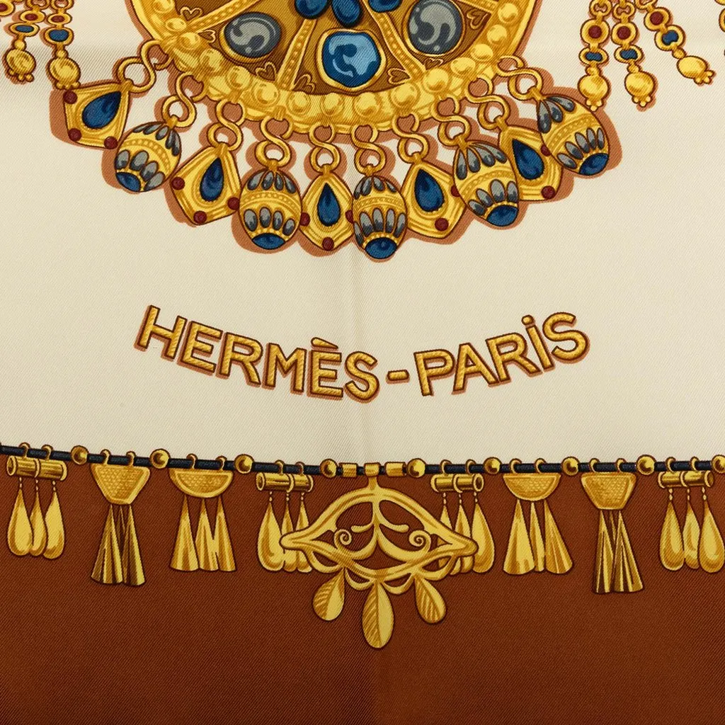 Hermès Parures des Sables Silk Scarf Brown Silk Very good - Inside View