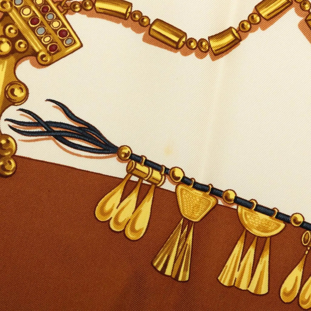 Hermès Parures des Sables Silk Scarf Brown Silk Very good - Model View