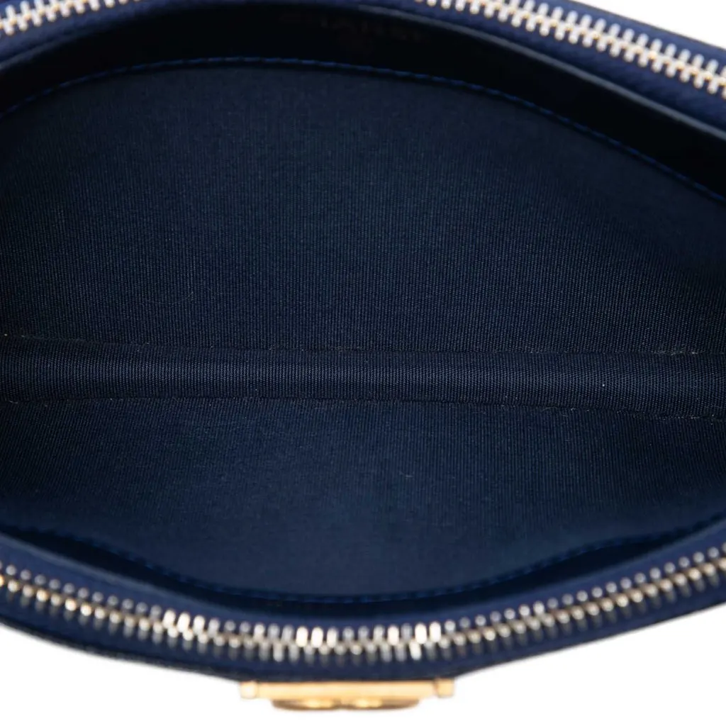 Chanel Quilted Caviar Boy Double Zip Wallet On Chain Blue Leather Very good - Model View
