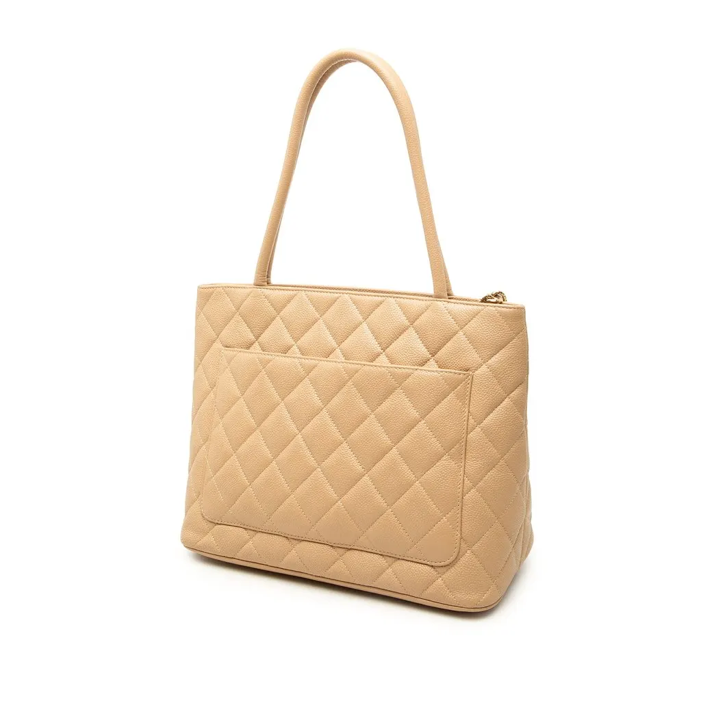 Chanel Caviar Medallion Tote Beige Leather Good - Back View
