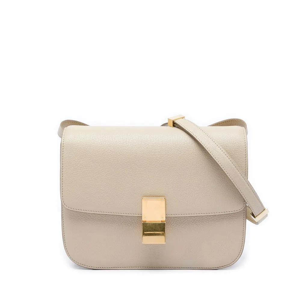 Celine Medium Goatskin Classic Box Beige Leather Very good - Front View