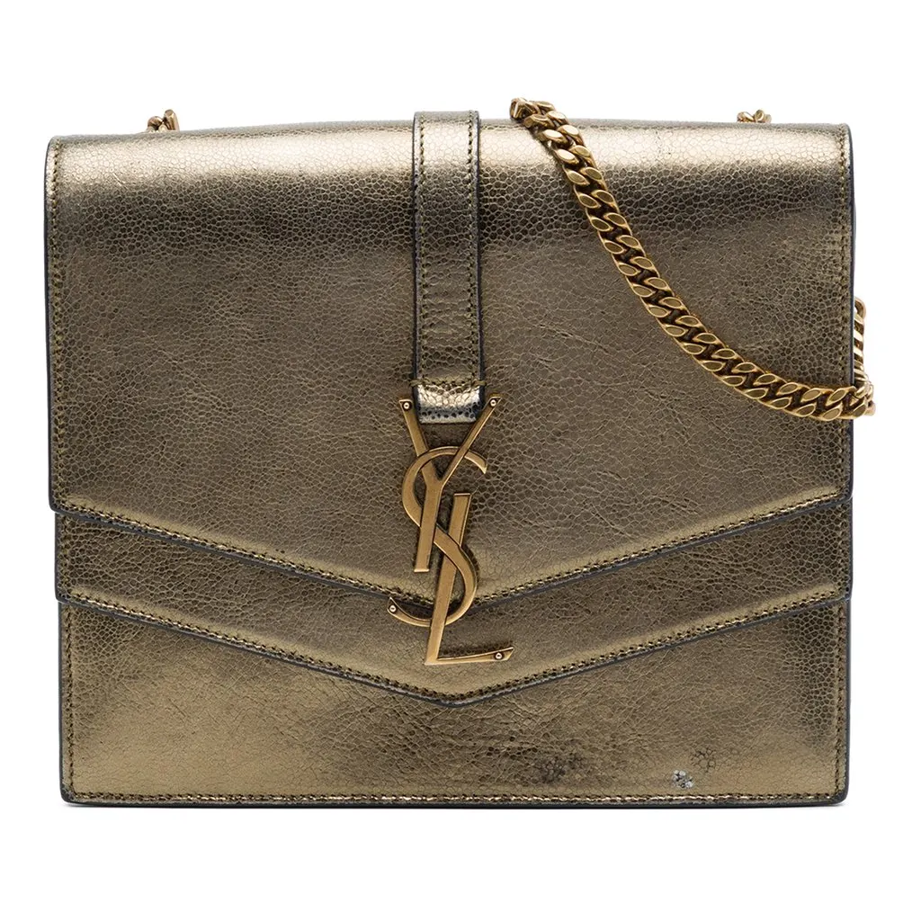 Saint Laurent Medium Metallic Leather Monogram Sulpice Crossbody Brown Leather Very good - Front View