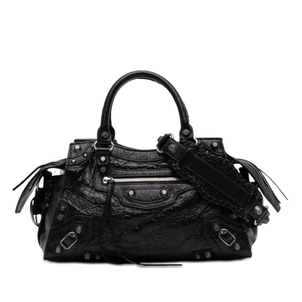 Balenciaga Lambskin Motocross Neo Cagole City Satchel Black Leather Very good - Front View