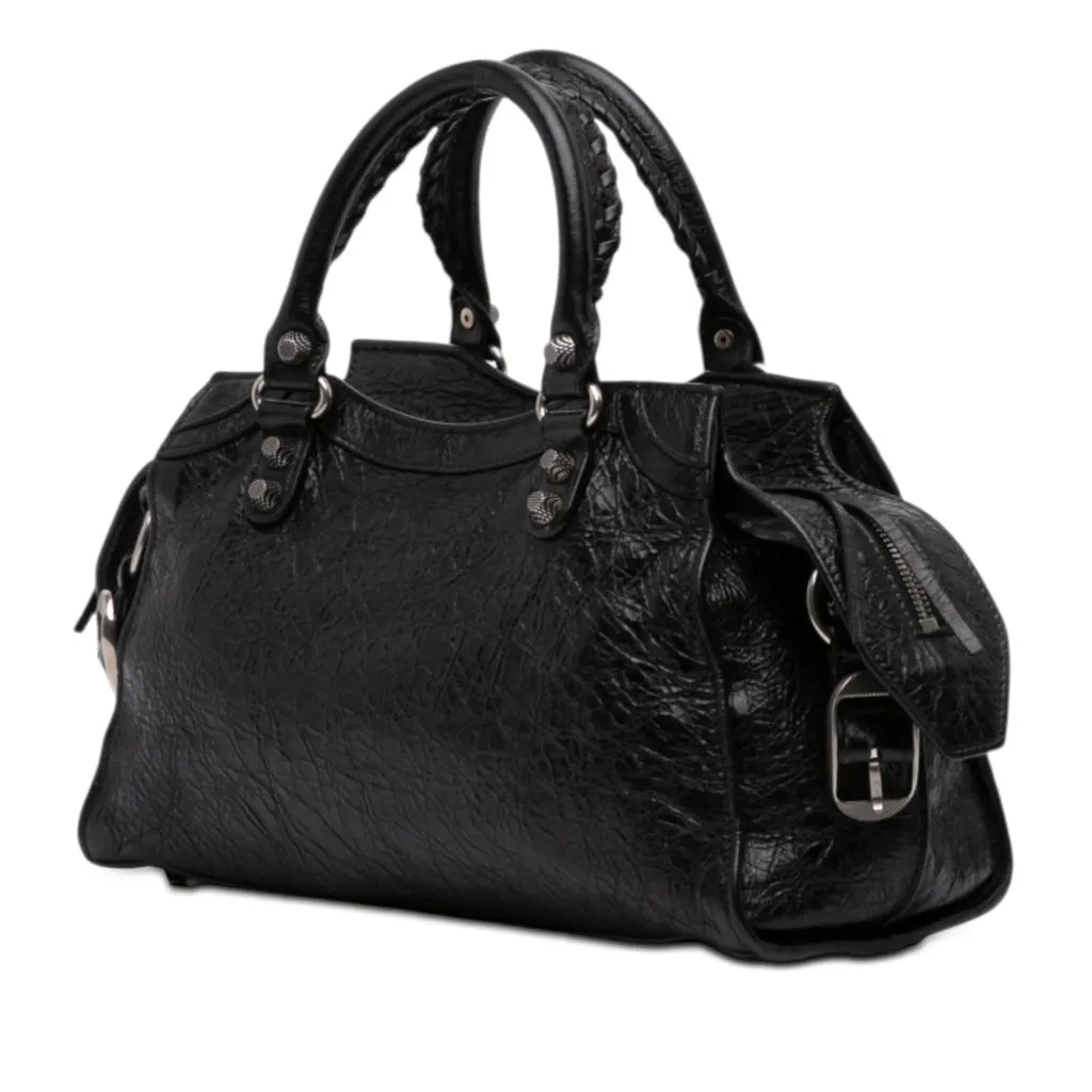 Balenciaga Lambskin Motocross Neo Cagole City Satchel Black Leather Very good - Back View