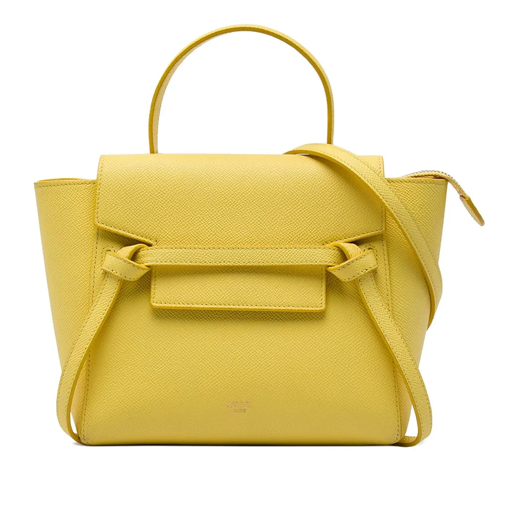 Celine Nano Grained Calfskin Belt Bag Yellow Leather Good - Front View
