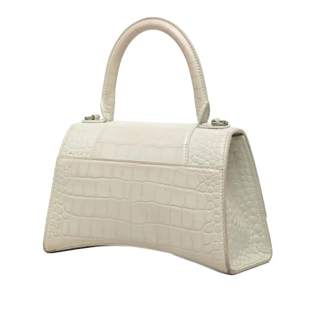 Balenciaga Small Croc Embossed Leather Hourglass Top Handle Bag White Leather Very good - Back View
