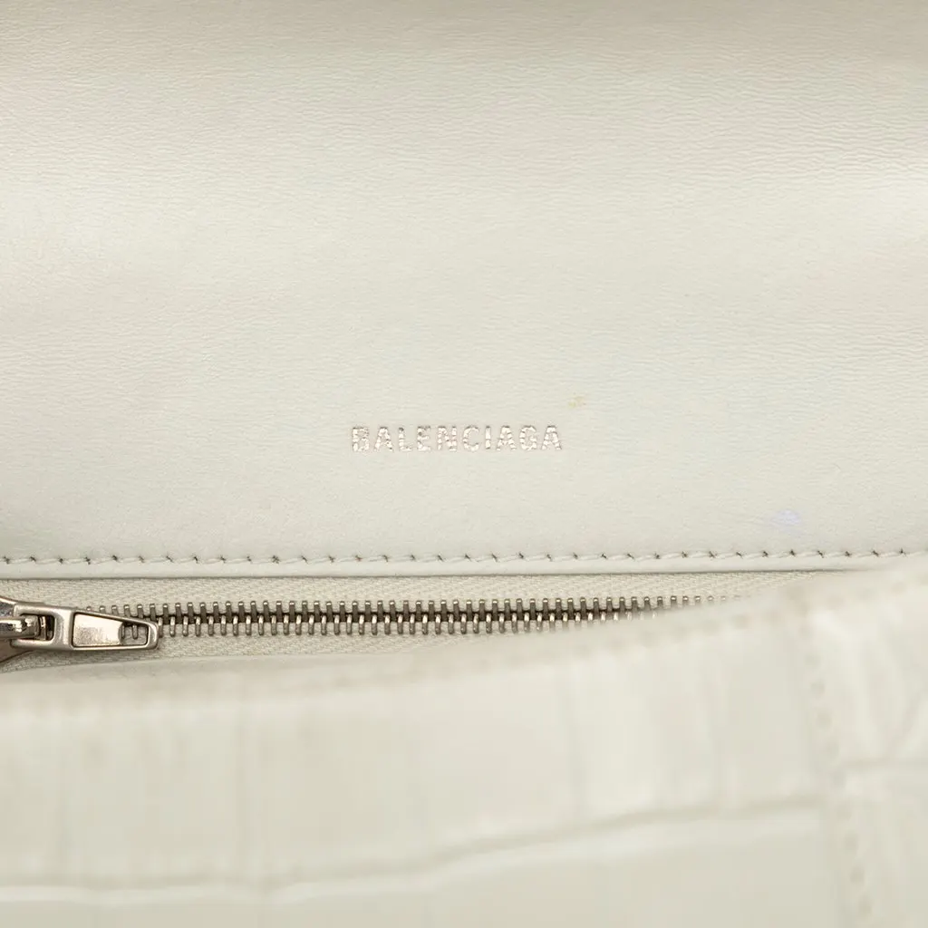 Balenciaga Small Croc Embossed Leather Hourglass Top Handle Bag White Leather Very good - Box View