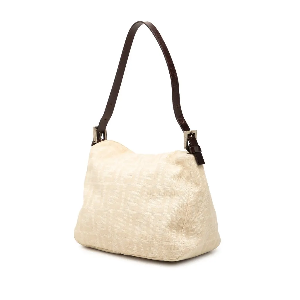 Fendi Zucca Canvas Double Flap Shoulder Bag Beige Very good - Back View