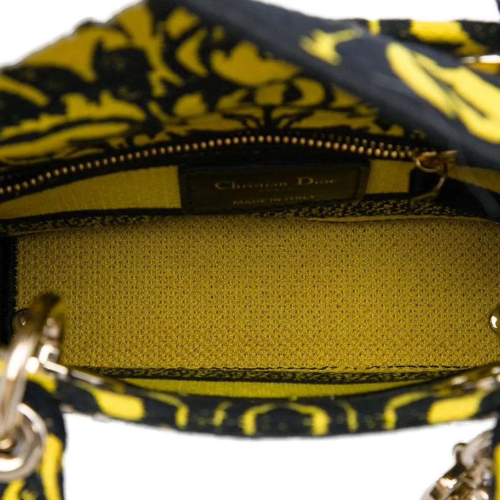 Dior Mini Embroidered Canvas Petites Fleurs Lady D Lite Yellow Very good - Model View