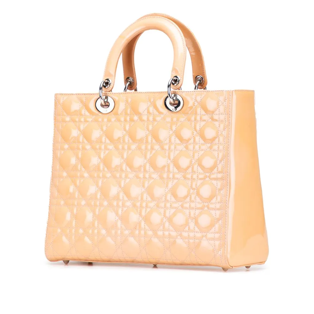 Dior Large Patent Cannage Lady Dior Beige Leather Very good - Back View