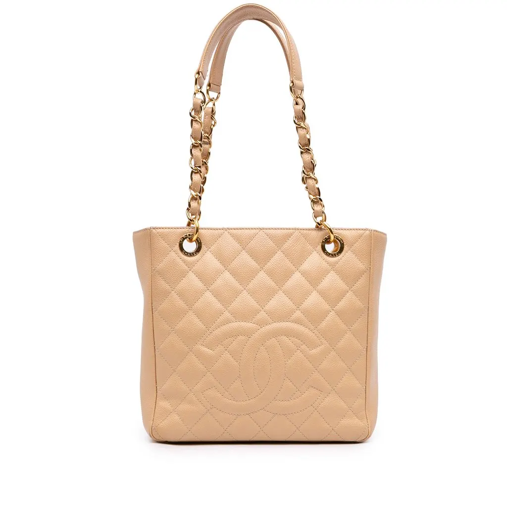 Chanel Caviar Petite Shopping Tote Beige Leather Very good - Front View