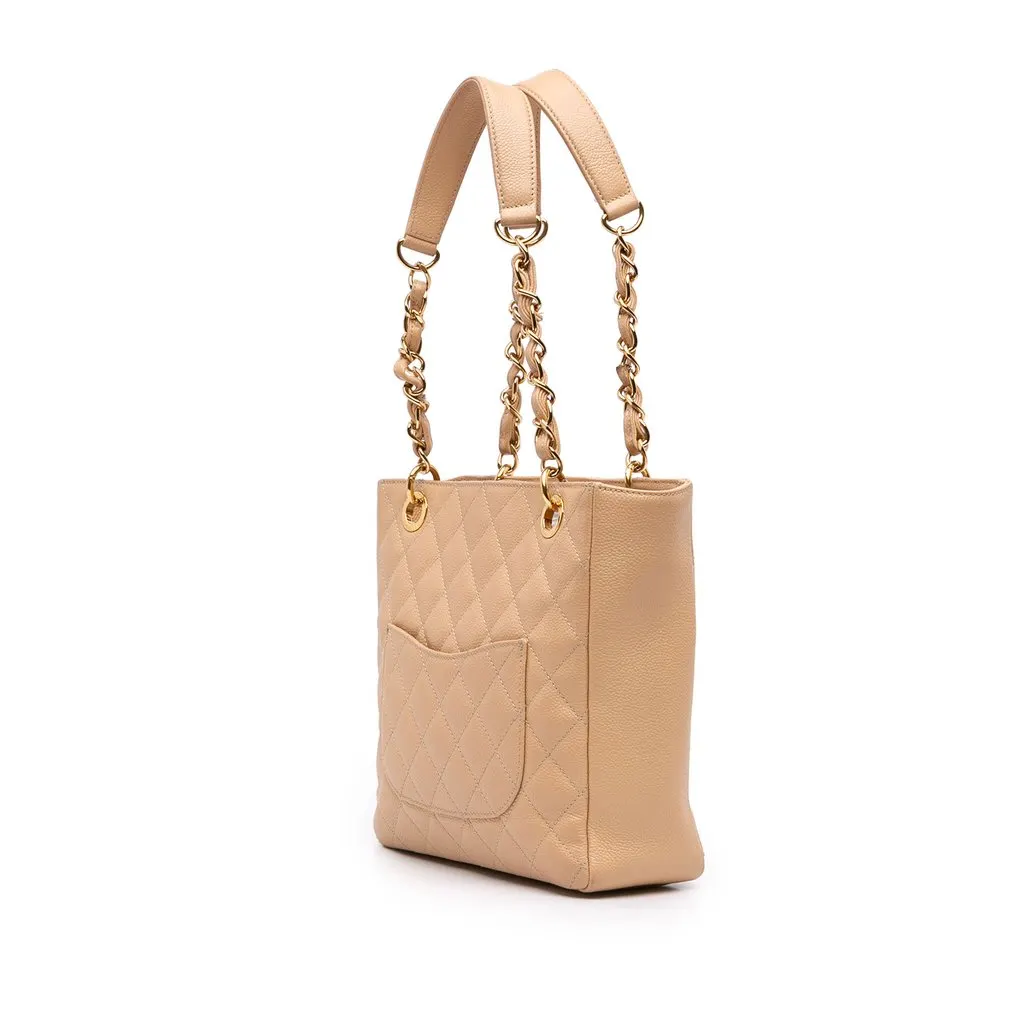 Chanel Caviar Petite Shopping Tote Beige Leather Very good - Back View