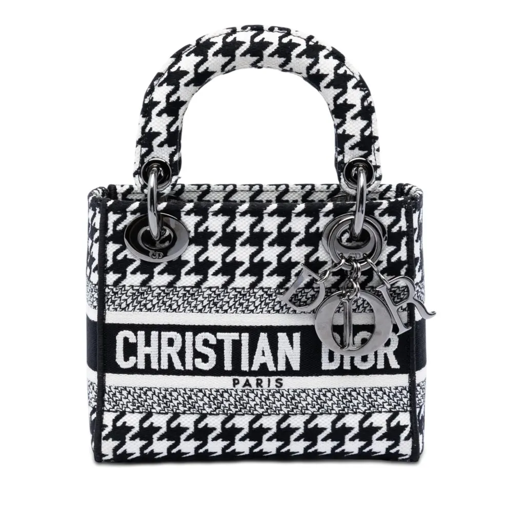 Dior Mini Embroidered Canvas Houndstooth Lady D Lite White Very good - Front View