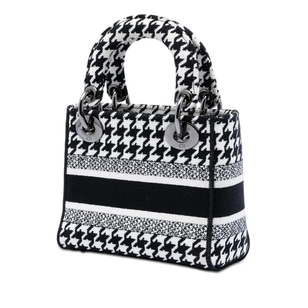 Dior Mini Embroidered Canvas Houndstooth Lady D Lite White Very good - Back View