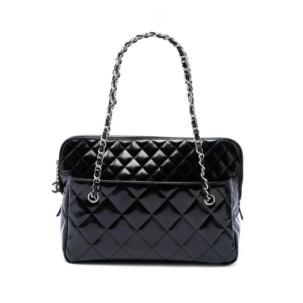 Chanel Large Quilted Patent In The Business Tote Black Leather Very good - Front View