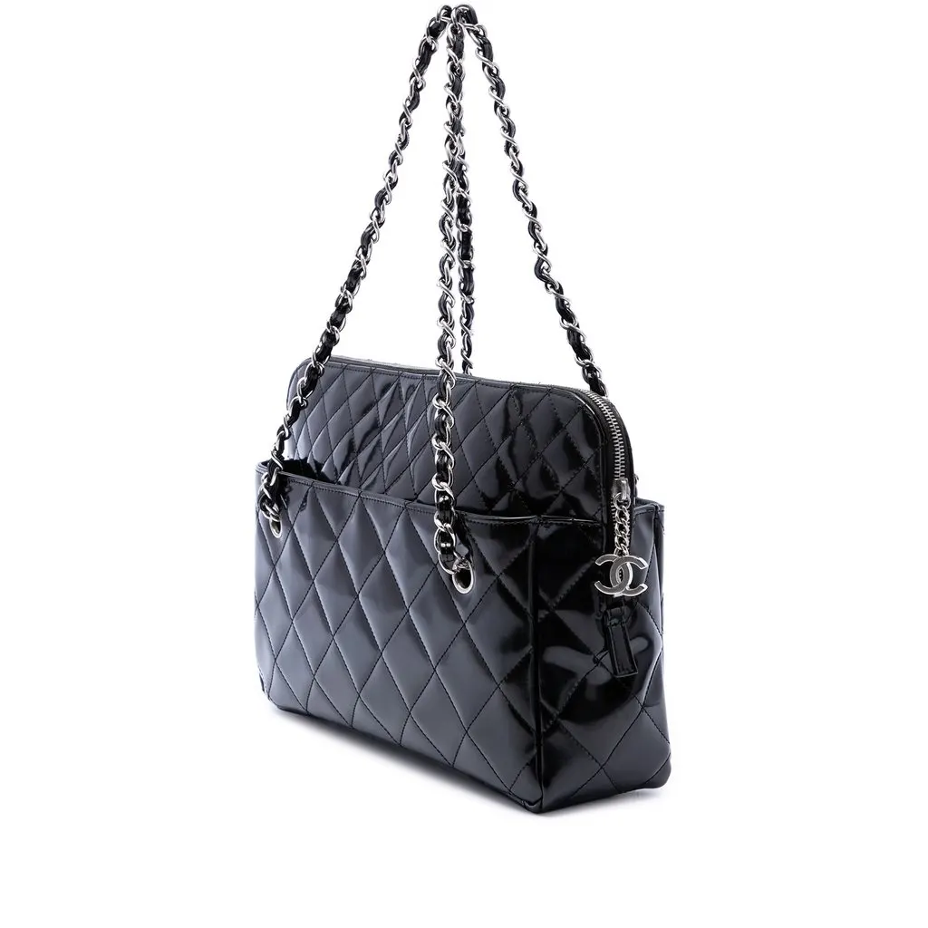 Chanel Large Quilted Patent In The Business Tote Black Leather Very good - Back View