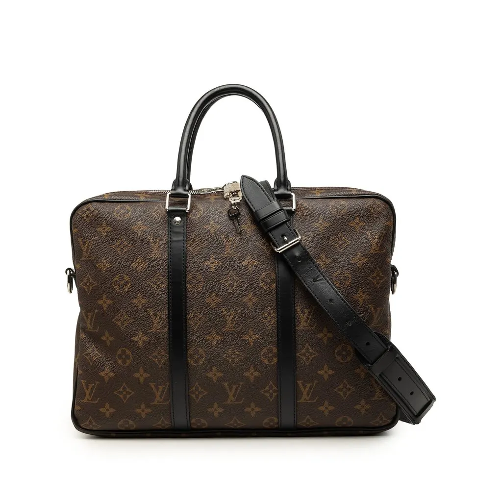 Louis Vuitton Monogram Macassar Porte Documents Voyage Brown Very good - Front View