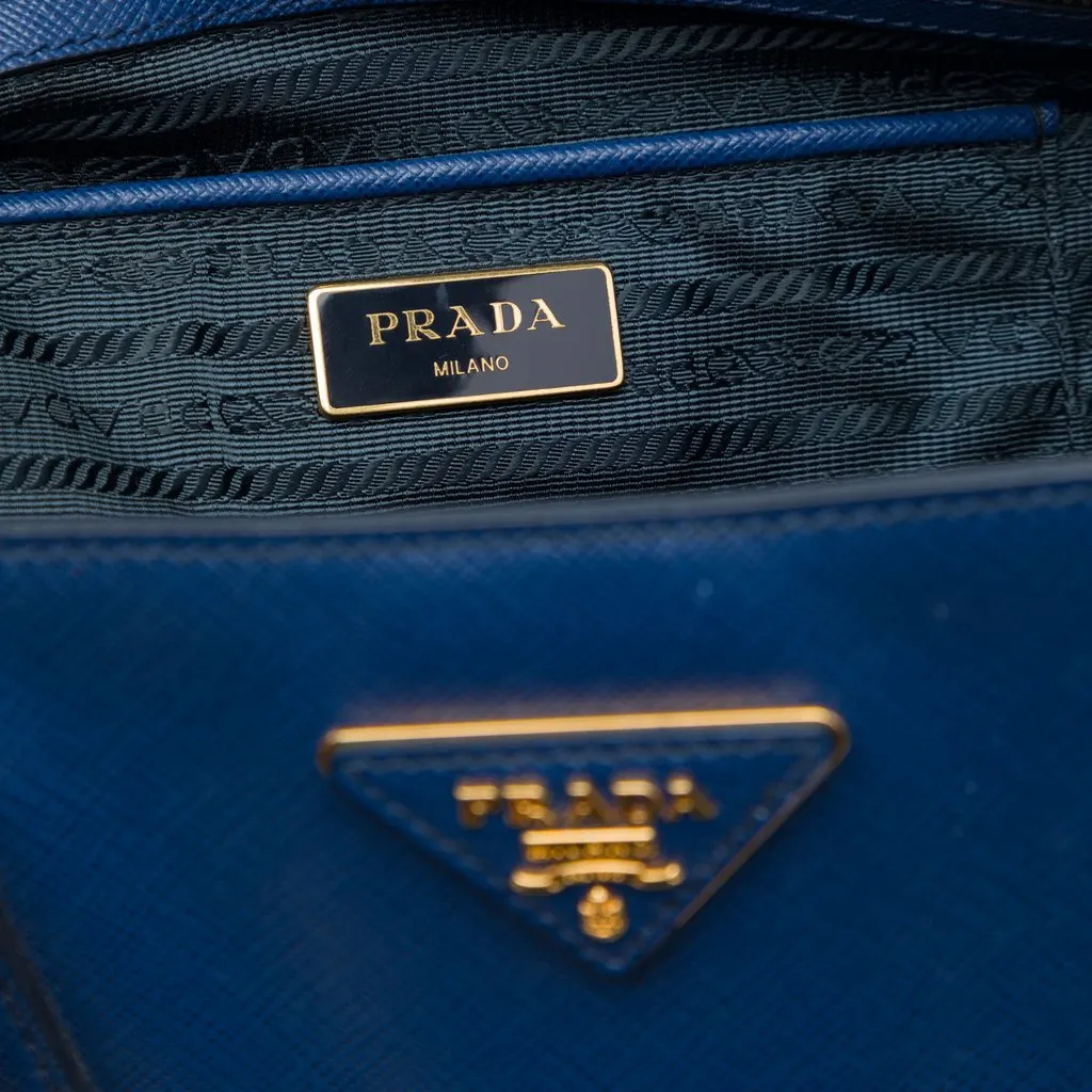 Prada Large Saffiano Lux Gardeners Tote Blue Leather Very good - Box View