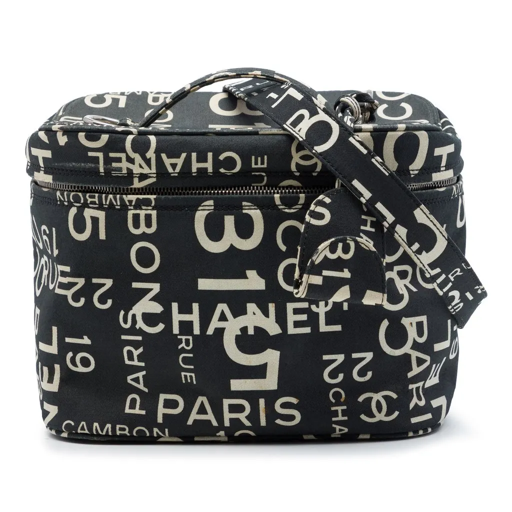 Chanel By the Sea Line Coco Print Canvas Vanity Bag Black Very good - Front View