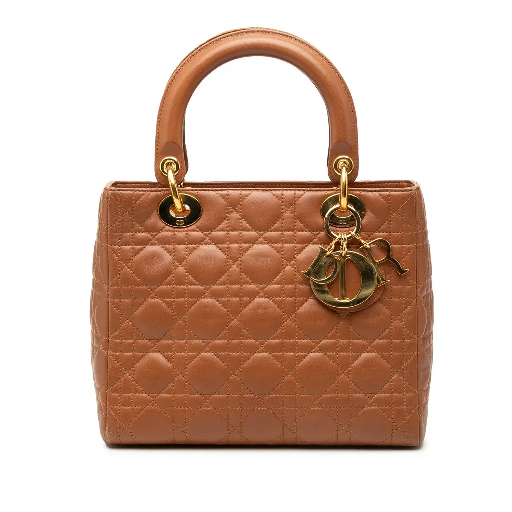 Dior Medium Lambskin Cannage Lady Dior Brown Leather Very good - Front View