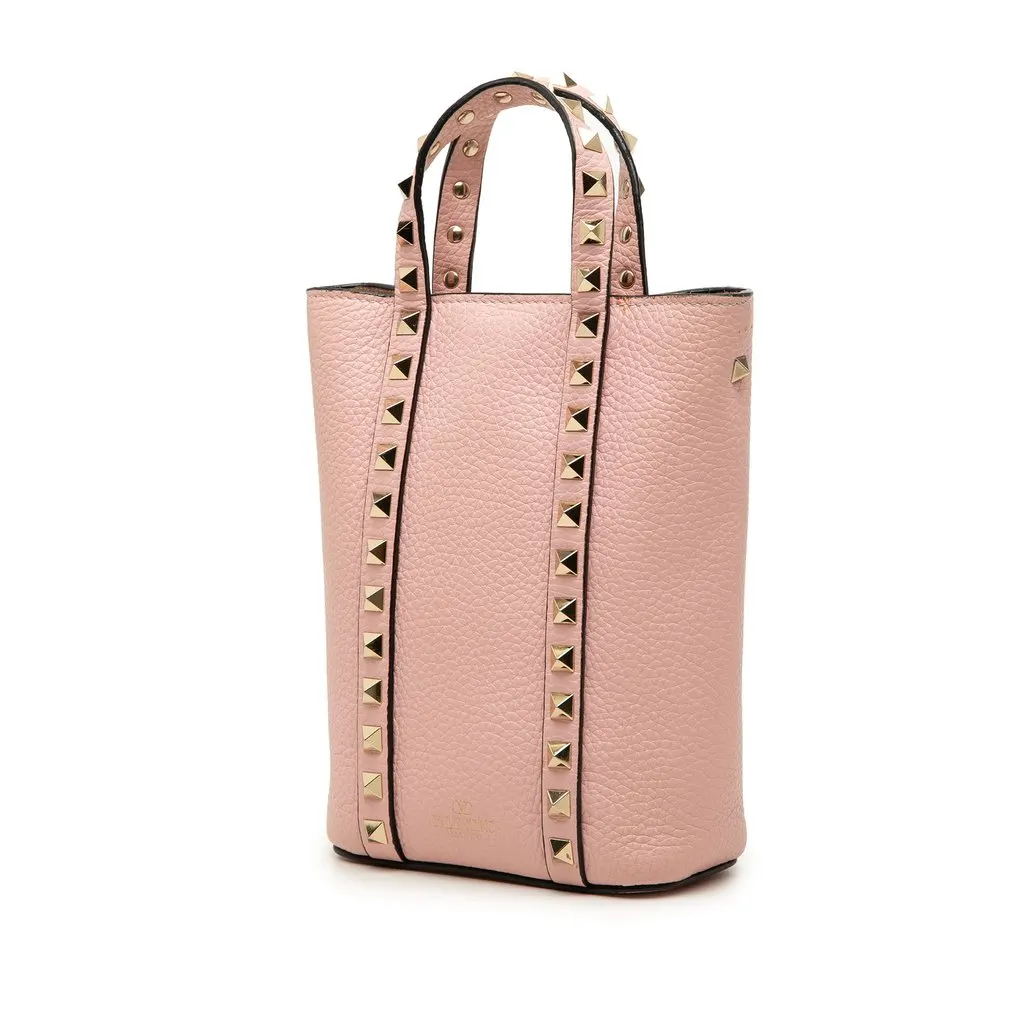 Valentino Pebbled Calfskin Rockstud Chain Tote Pink Leather Very good - Back View