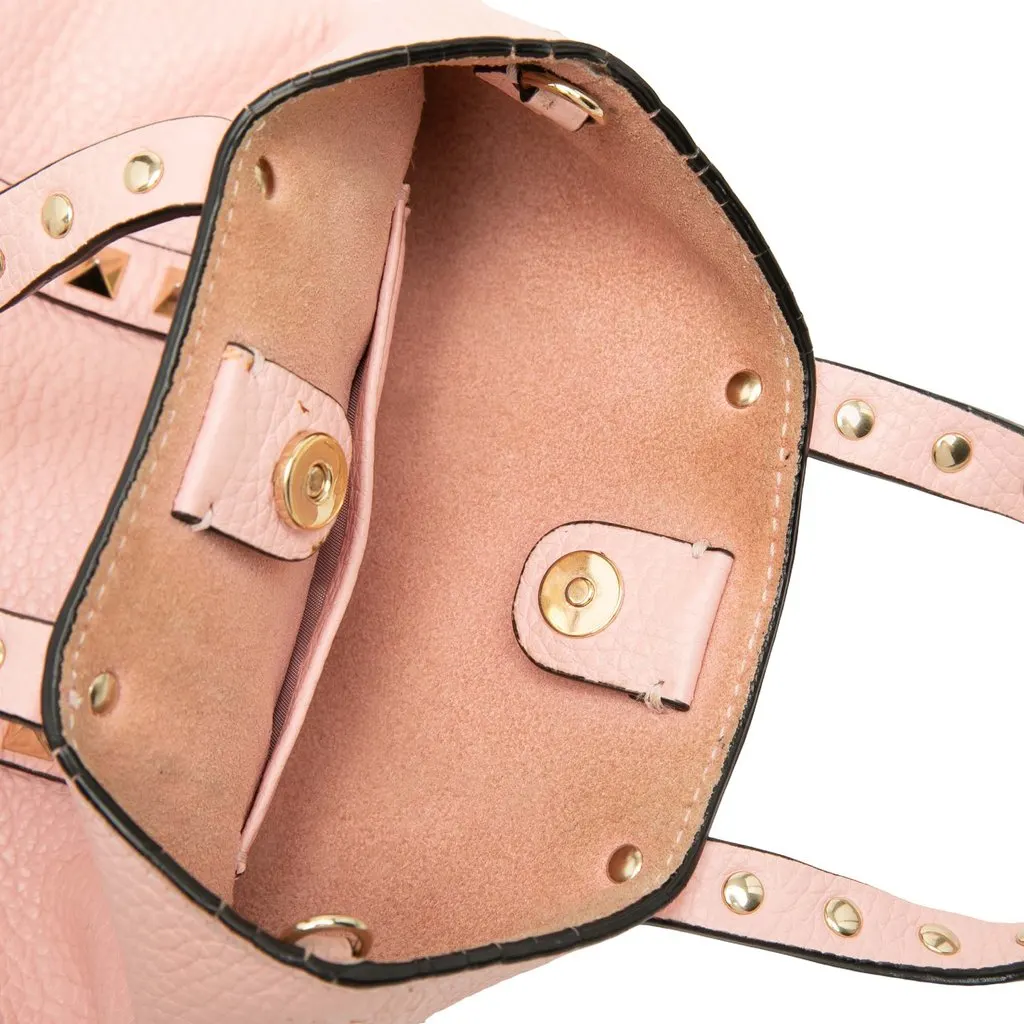 Valentino Pebbled Calfskin Rockstud Chain Tote Pink Leather Very good - Box View