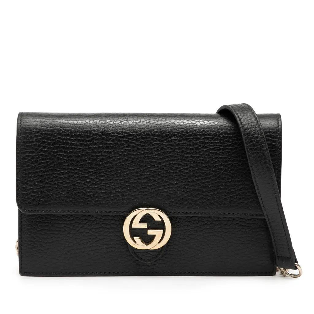 Gucci Leather Interlocking G Dollar Wallet on Chain Black Leather Very good - Front View